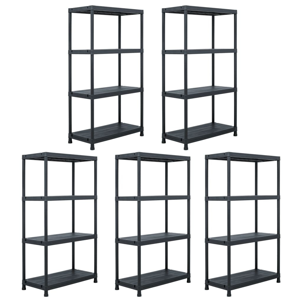 vidaXL Lagerregale 5 Stk. Schwarz 60 x 30 x 138 cm Kunststoff