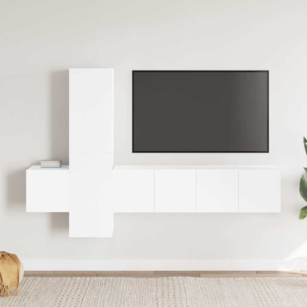 vidaXL 5-tlg. TV-Schrank-Set Weiß Holzwerkstoff