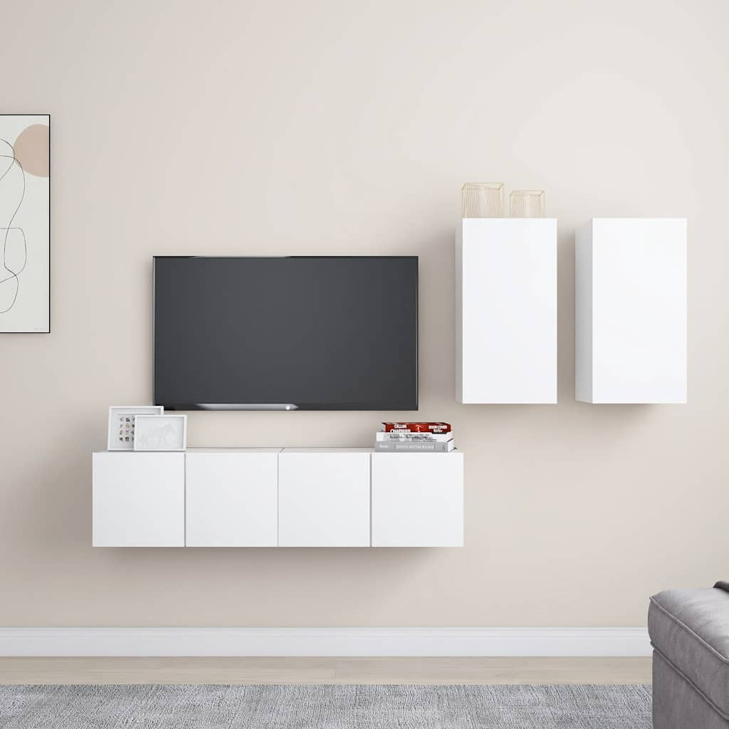 vidaXL 4-tlg. TV-Schrank-Set Weiß Holzwerkstoff
