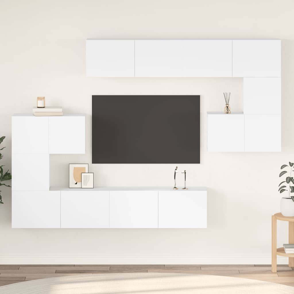 vidaXL 8-tlg. TV-Schrank-Set Weiß Holzwerkstoff