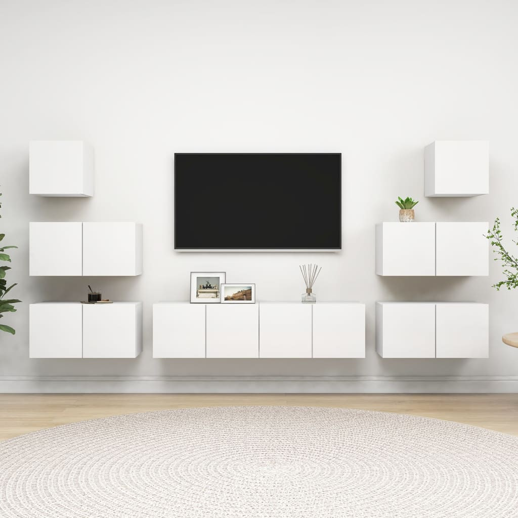 vidaXL 8-tlg. TV-Schrank-Set Weiß Holzwerkstoff