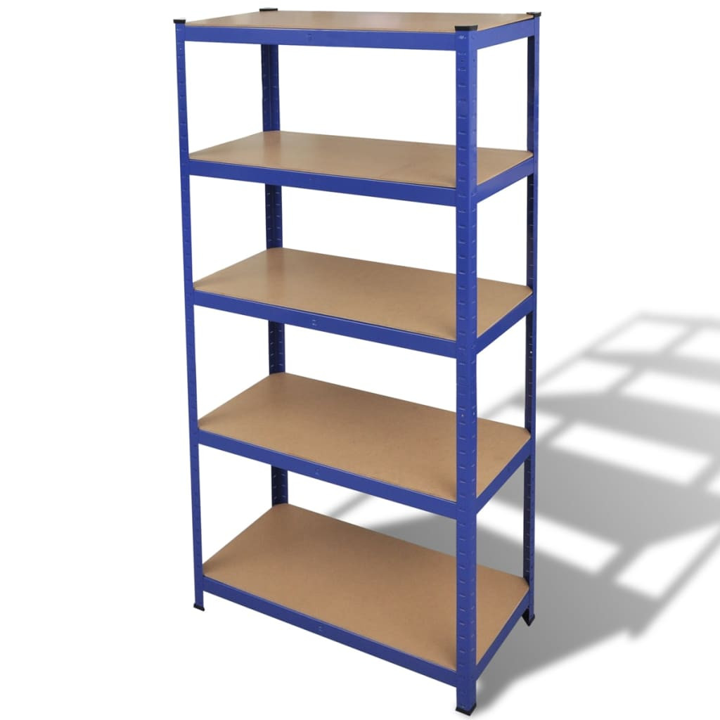 vidaXL Lagerregal mit 5 Böden Blau Stahl & Holzwerkstoff