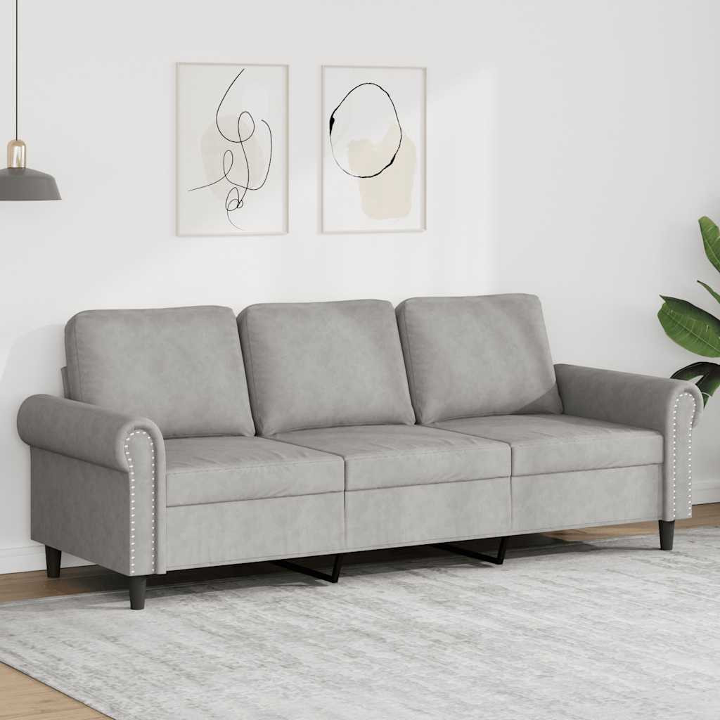 vidaXL 3-Sitzer-Sofa Hellgrau 180 cm Samt