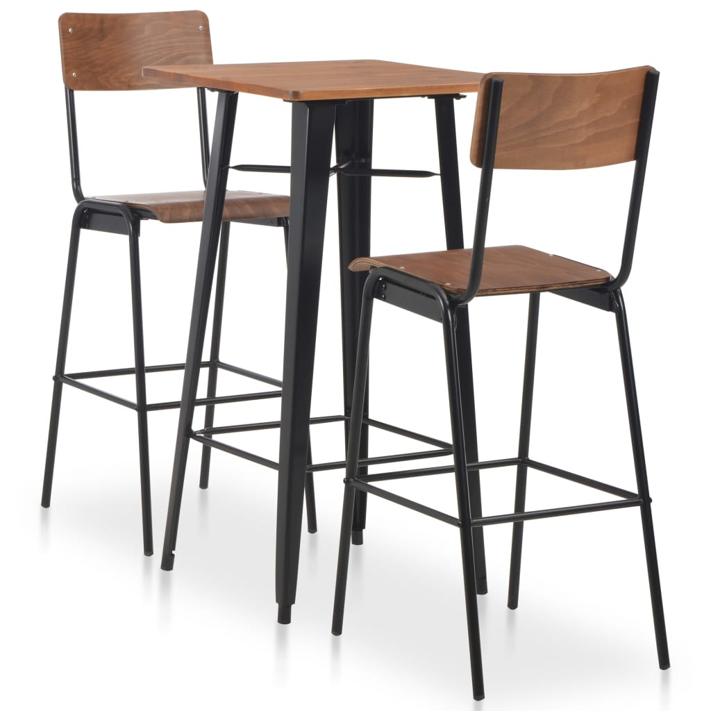 vidaXL 3-teiliges Bar-Set Stahl Braun Schwarz