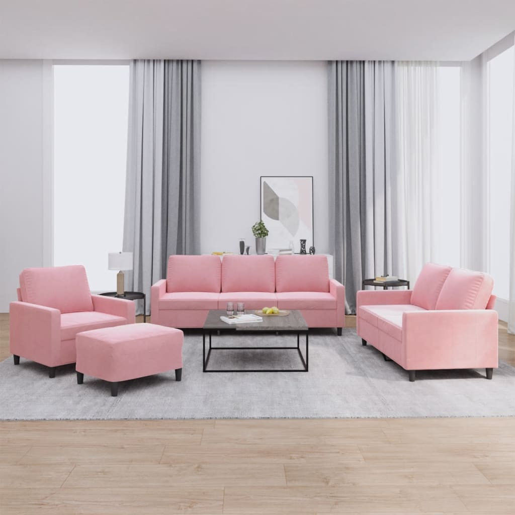 vidaXL 4-tlg. Sofagarnitur mit Kissen Rosa Samt