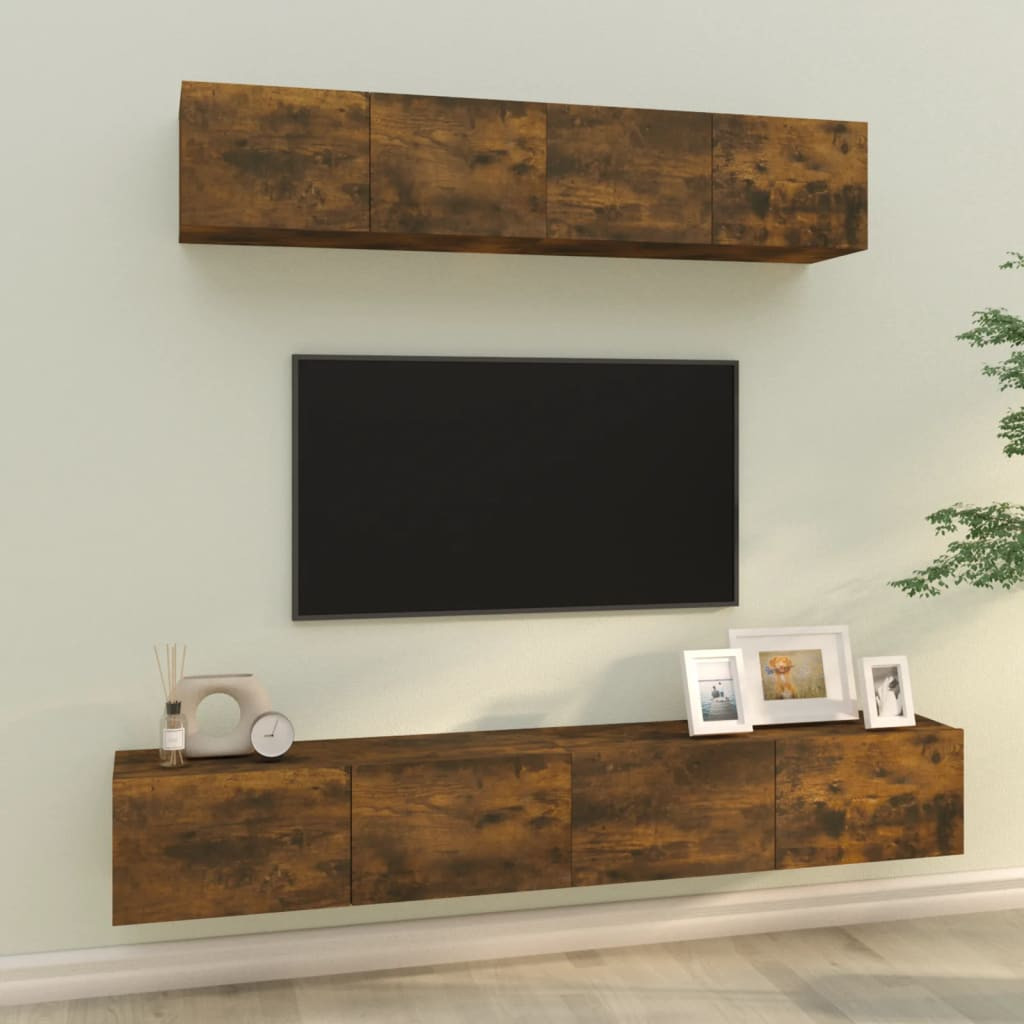 vidaXL 4-tlg. TV-Schrank-Set Räuchereiche Holzwerkstoff