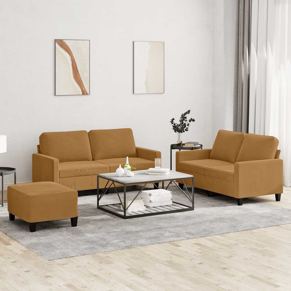 vidaXL 3-tlg. Sofagarnitur mit Kissen Braun Samt
