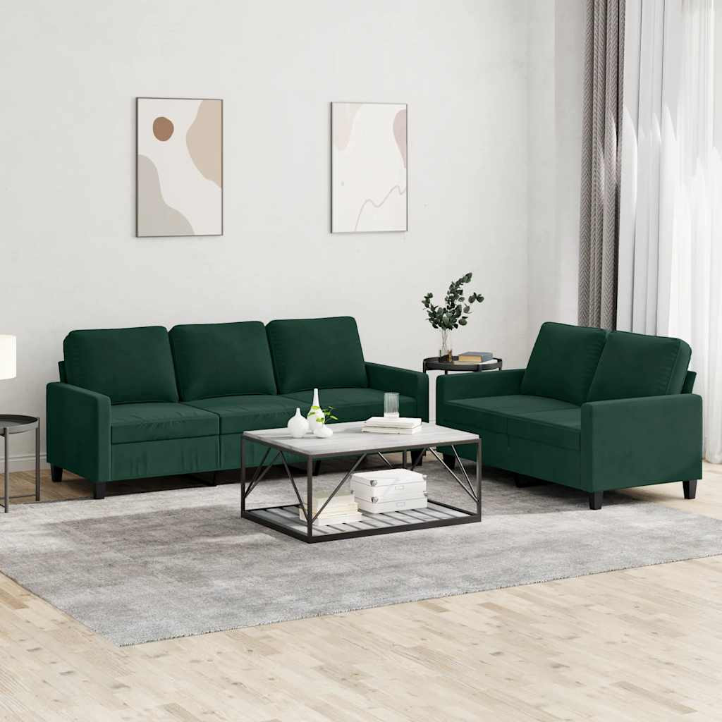 vidaXL 2-tlg. Sofagarnitur mit Kissen Dunkelgrün Samt