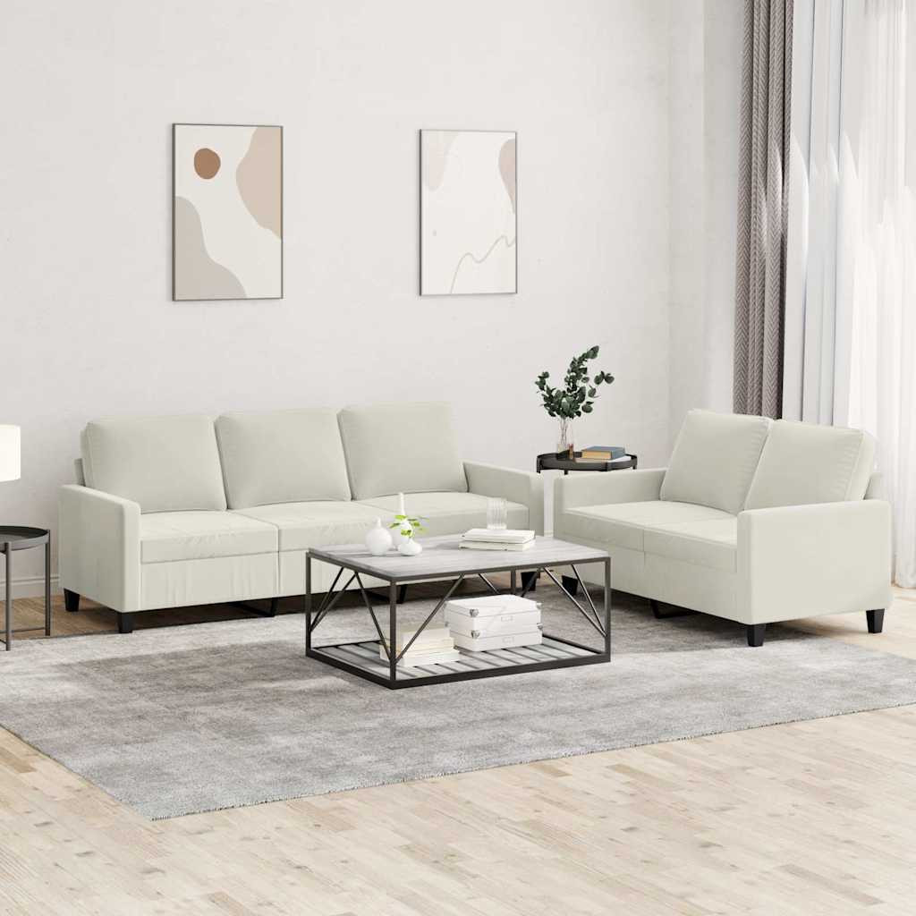 vidaXL 2-tlg. Sofagarnitur mit Kissen Creme Samt
