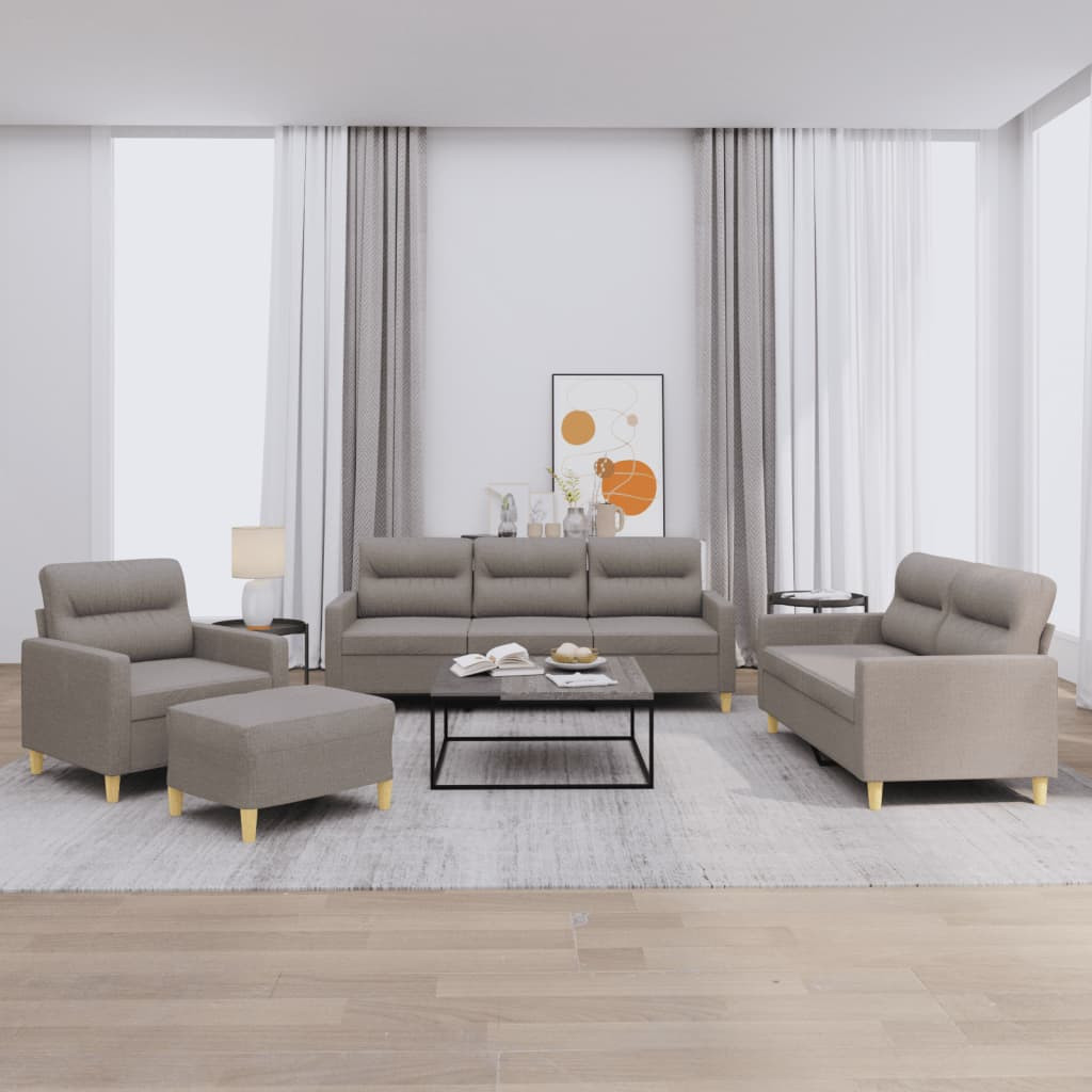 vidaXL 4-tlg. Sofagarnitur mit Kissen Taupe Stoff