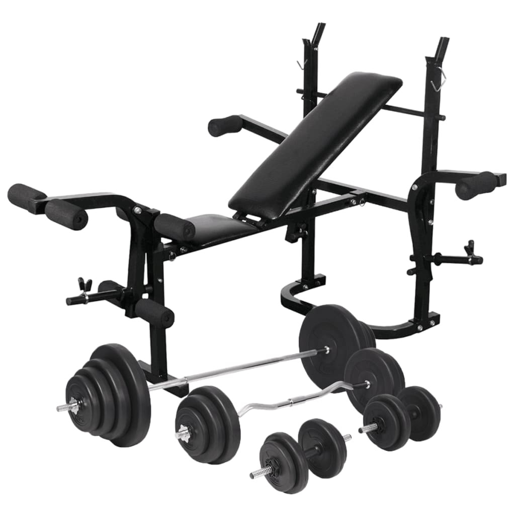 vidaXL Hantelbank mit Ablage, Langhantel und Kurzhantel-Set 120 kg