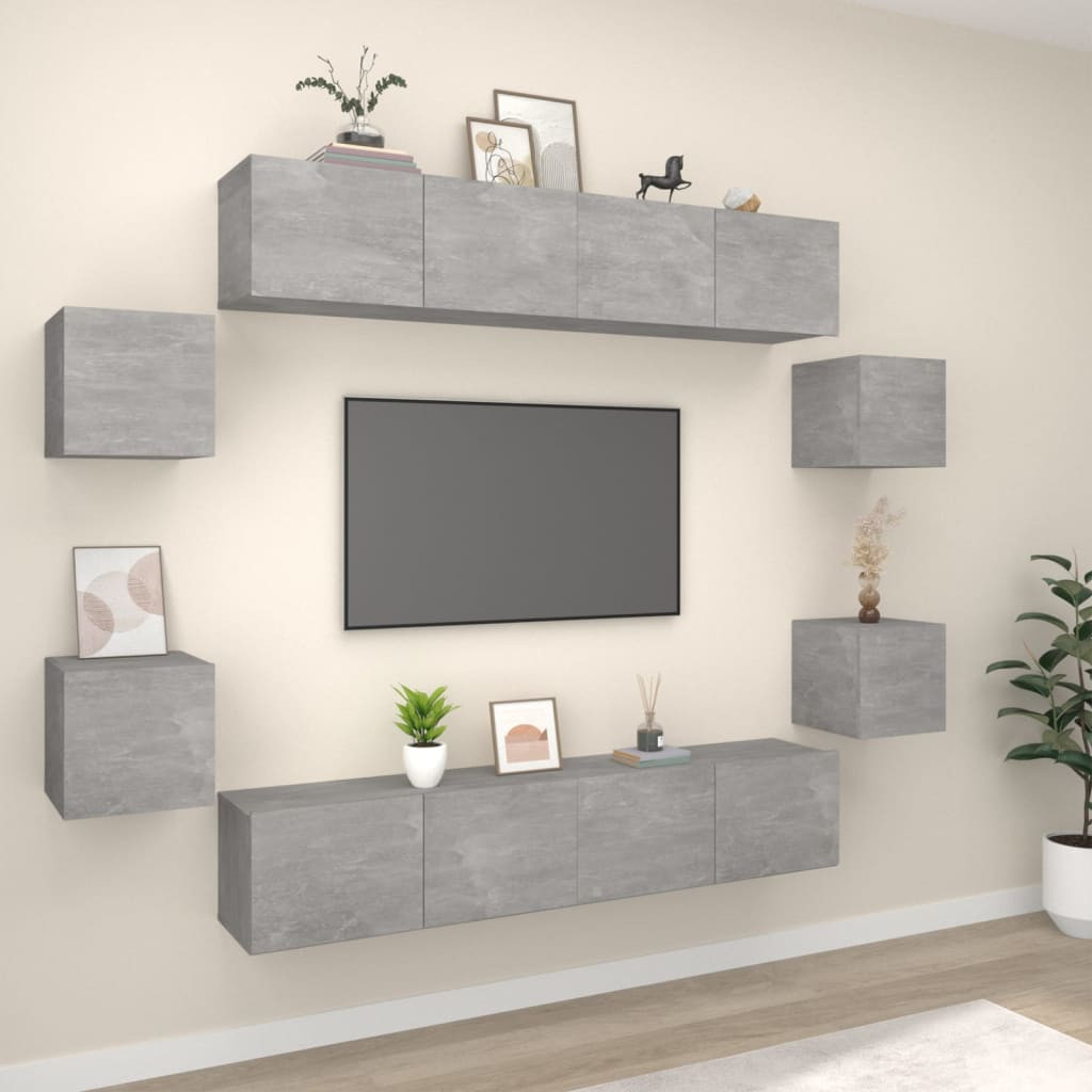 vidaXL 8-tlg. TV-Schrank-Set Betongrau Holzwerkstoff