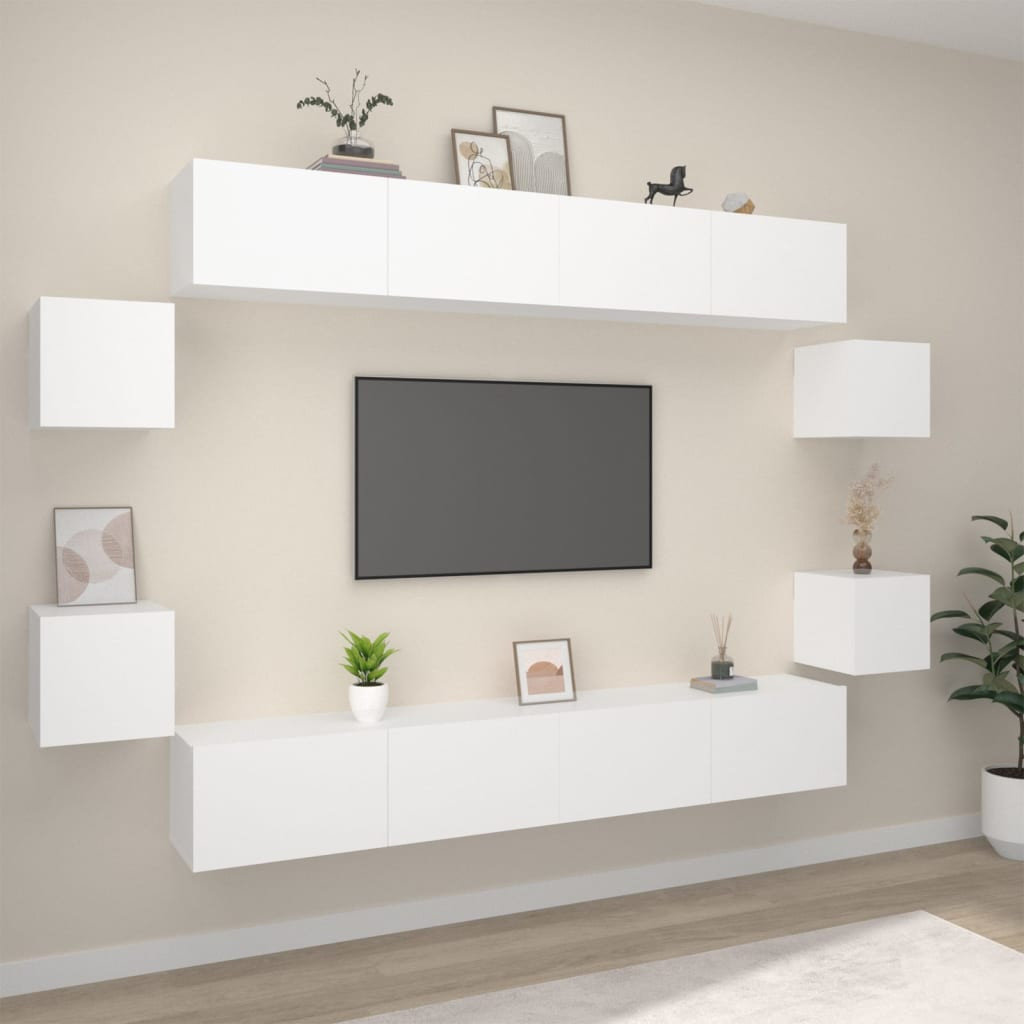 vidaXL 8-tlg. TV-Schrank-Set Weiß Holzwerkstoff