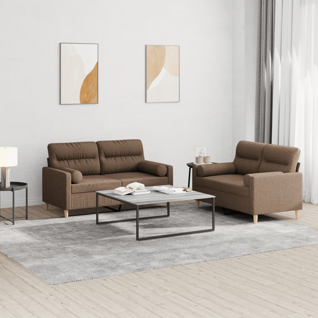 vidaXL 2-tlg. Sofagarnitur mit Kissen Braun Stoff