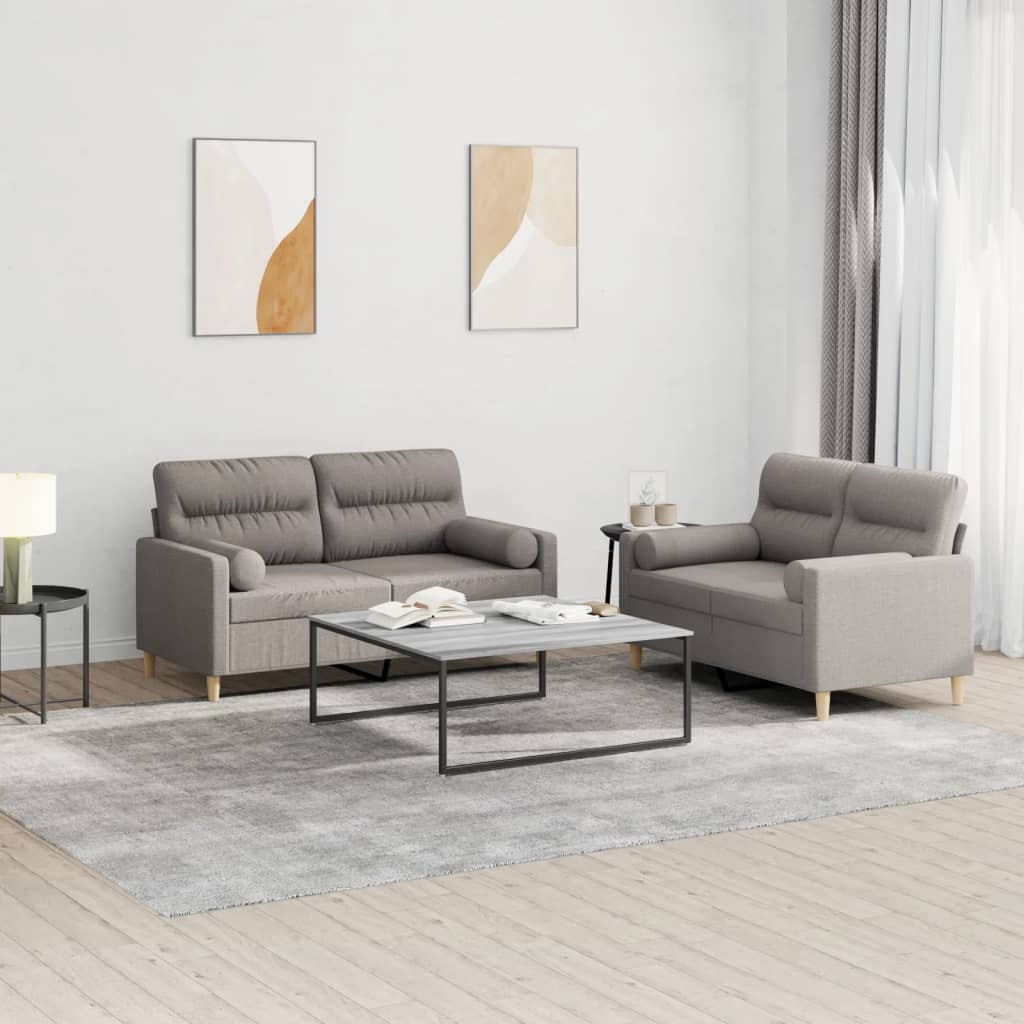 vidaXL 2-tlg. Sofagarnitur mit Kissen Taupe Stoff
