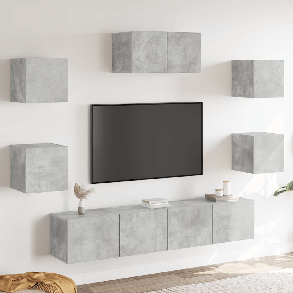 vidaXL 7-tlg. TV-Schrank-Set Betongrau Holzwerkstoff