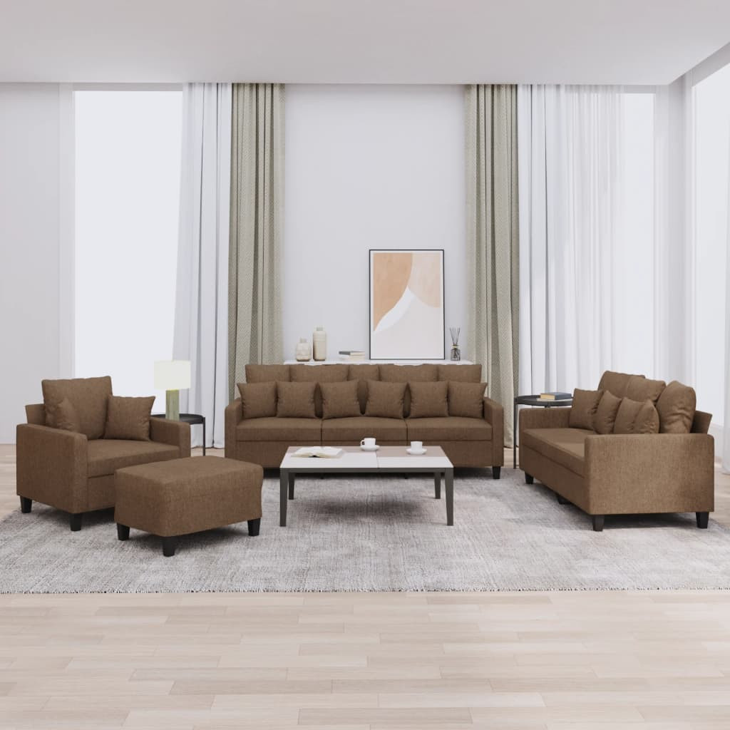 vidaXL 4-tlg. Sofagarnitur mit Kissen Braun Stoff