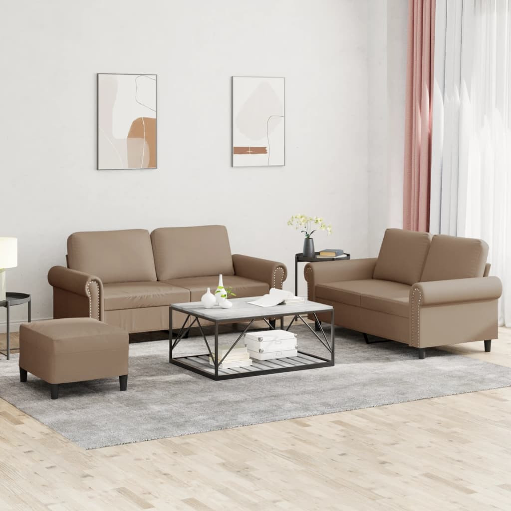 vidaXL 3-tlg. Sofagarnitur mit Kissen Cappuccino-Braun Kunstleder
