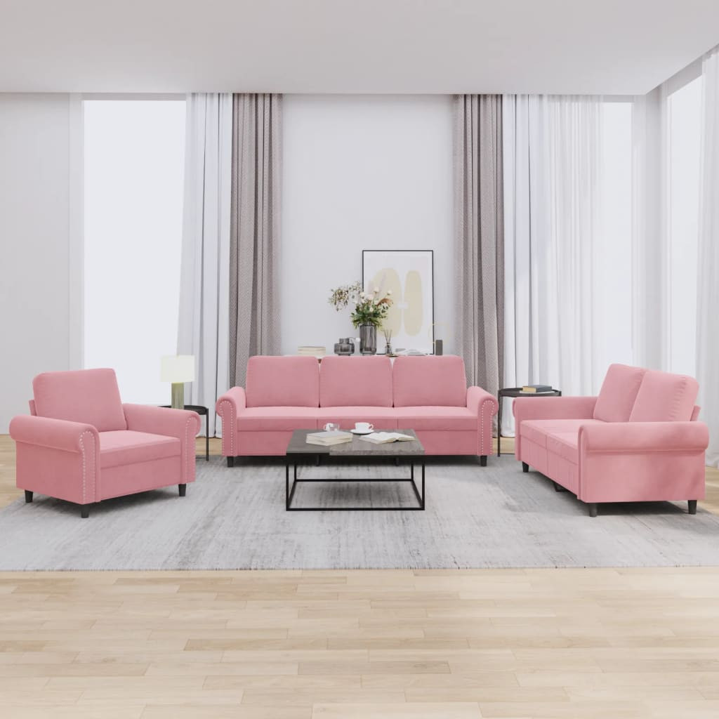 vidaXL 3-tlg. Sofagarnitur mit Kissen Rosa Samt