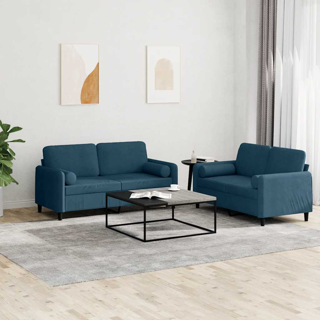 vidaXL 2-tlg. Sofagarnitur mit Kissen Blau Samt