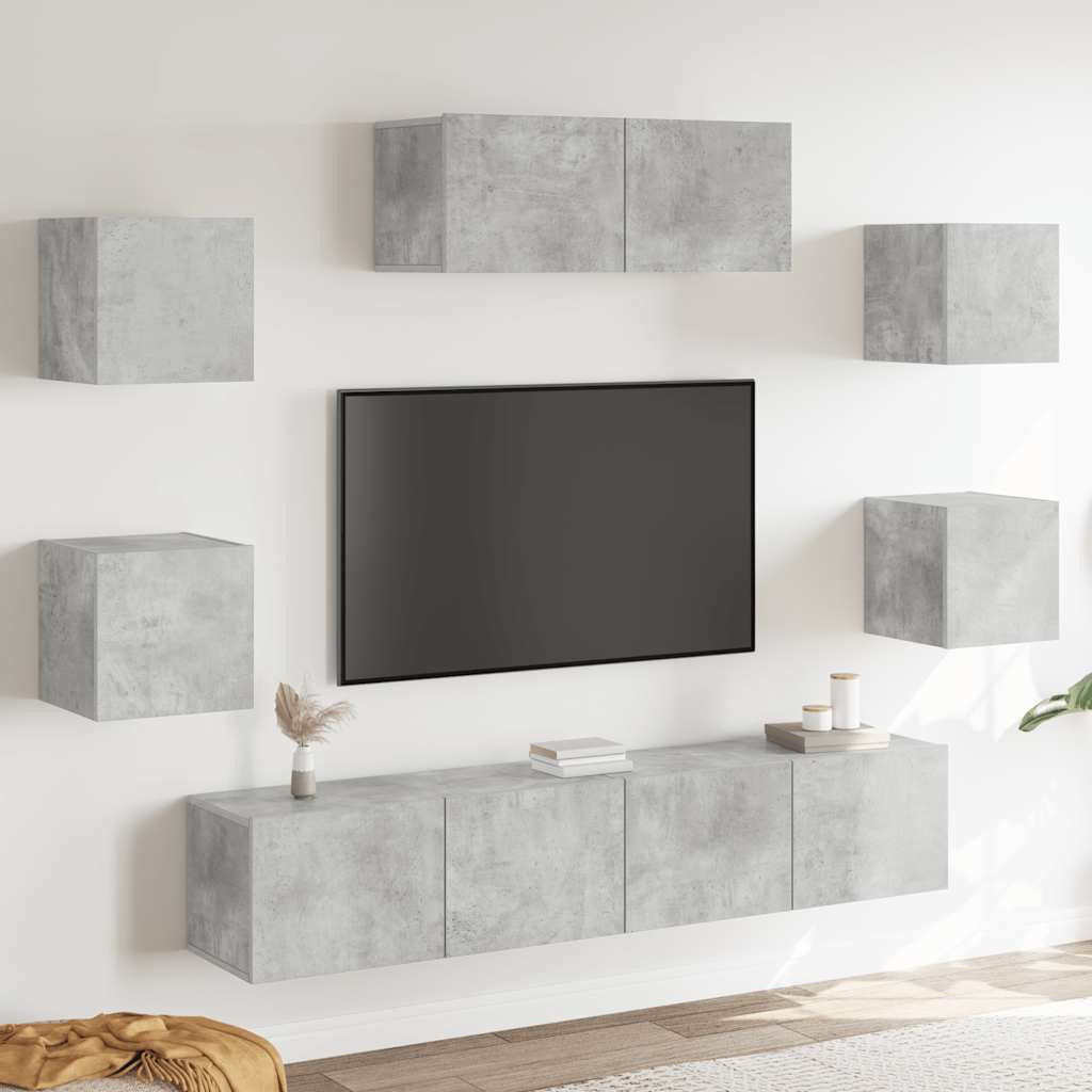 vidaXL 7-tlg. TV-Schrank-Set Betongrau Holzwerkstoff