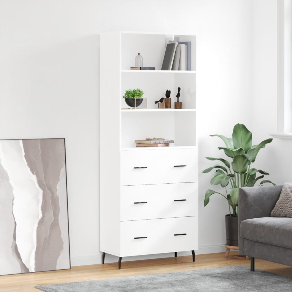 vidaXL Highboard Hochglanz-Weiß 69,5x34x180 cm Holzwerkstoff