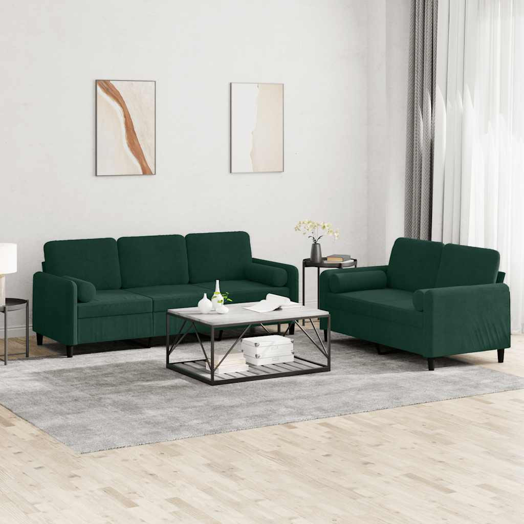vidaXL 2-tlg. Sofagarnitur mit Kissen Dunkelgrün Samt