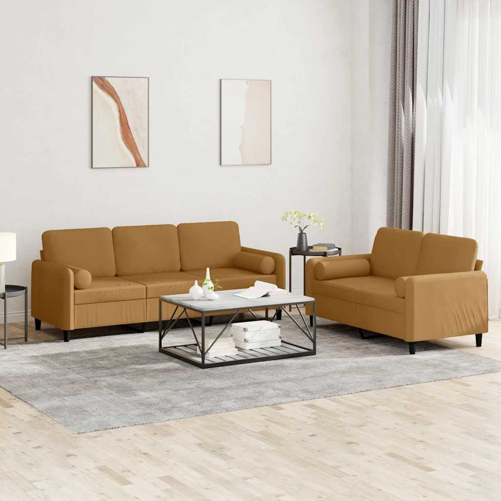vidaXL 2-tlg. Sofagarnitur mit Kissen Braun Samt