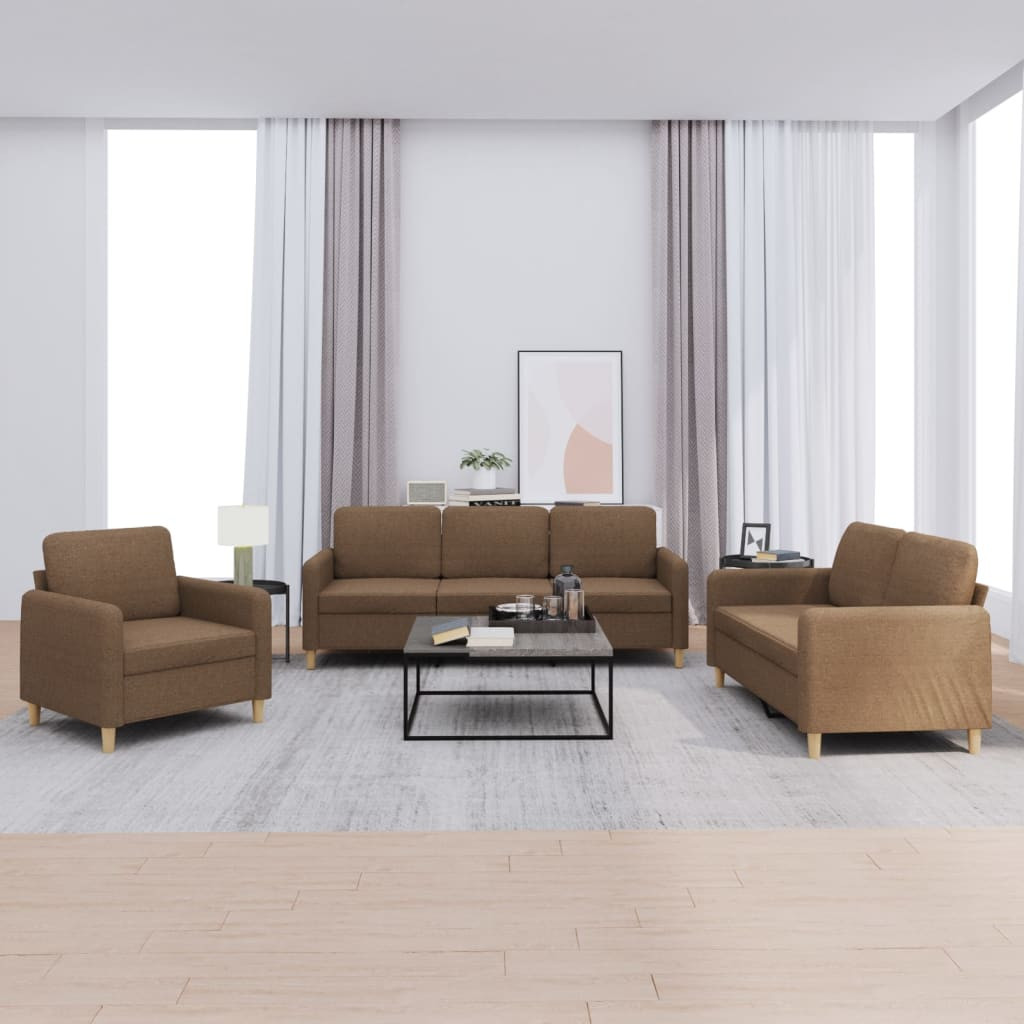 vidaXL 3-tlg. Sofagarnitur mit Kissen Braun Stoff