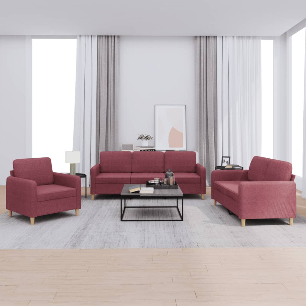 vidaXL 3-tlg. Sofagarnitur mit Kissen Weinrot Stoff