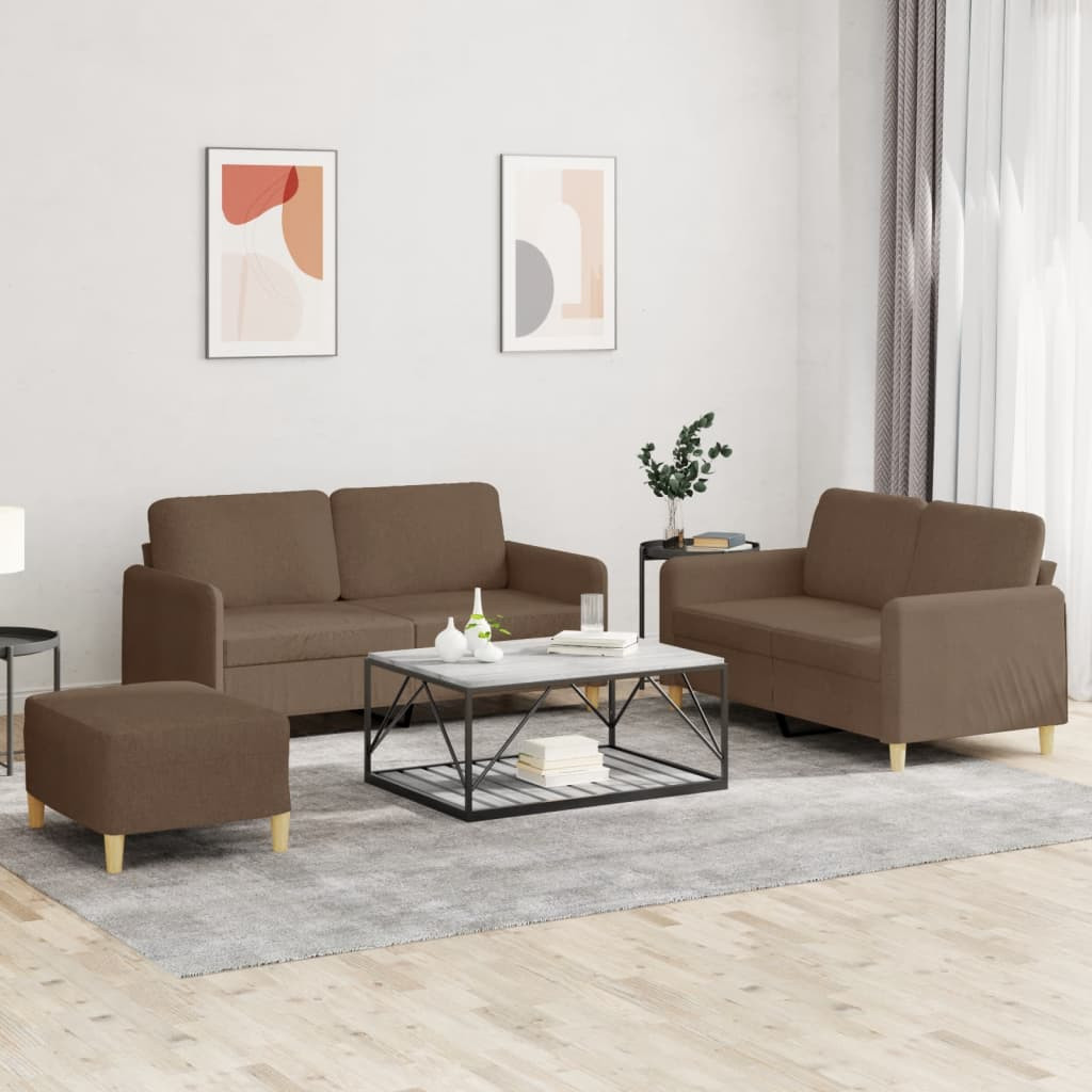 vidaXL 3-tlg. Sofagarnitur mit Kissen Braun Stoff