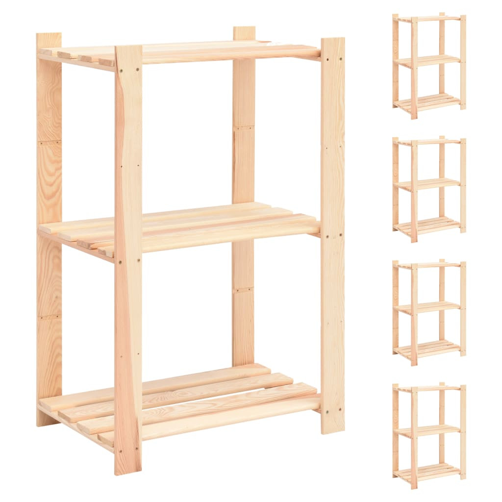 vidaXL Lagerregale 3 Böden 5 Stk. 60x38x90cm Massivholz Kiefer 150kg