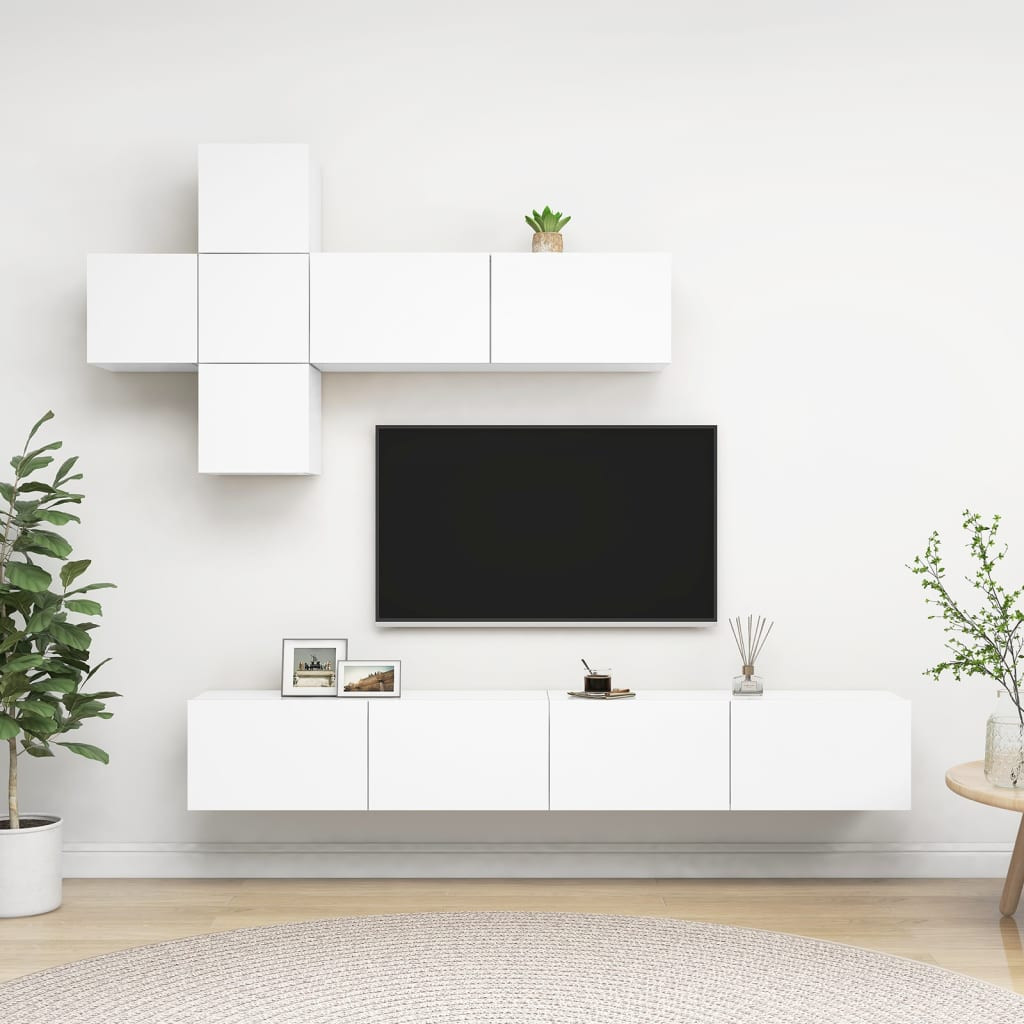 vidaXL 7-tlg. TV-Schrank-Set Weiß Holzwerkstoff