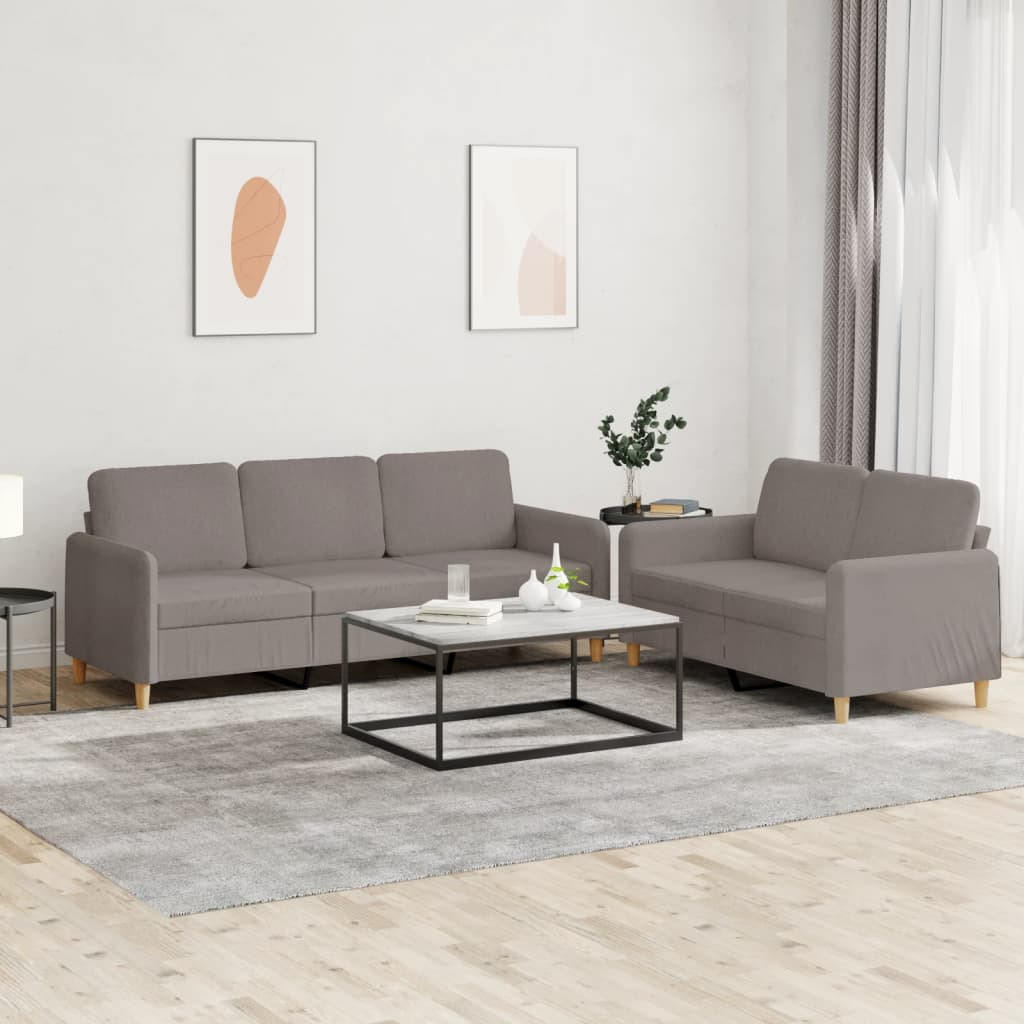 vidaXL 2-tlg. Sofagarnitur mit Kissen Taupe Stoff