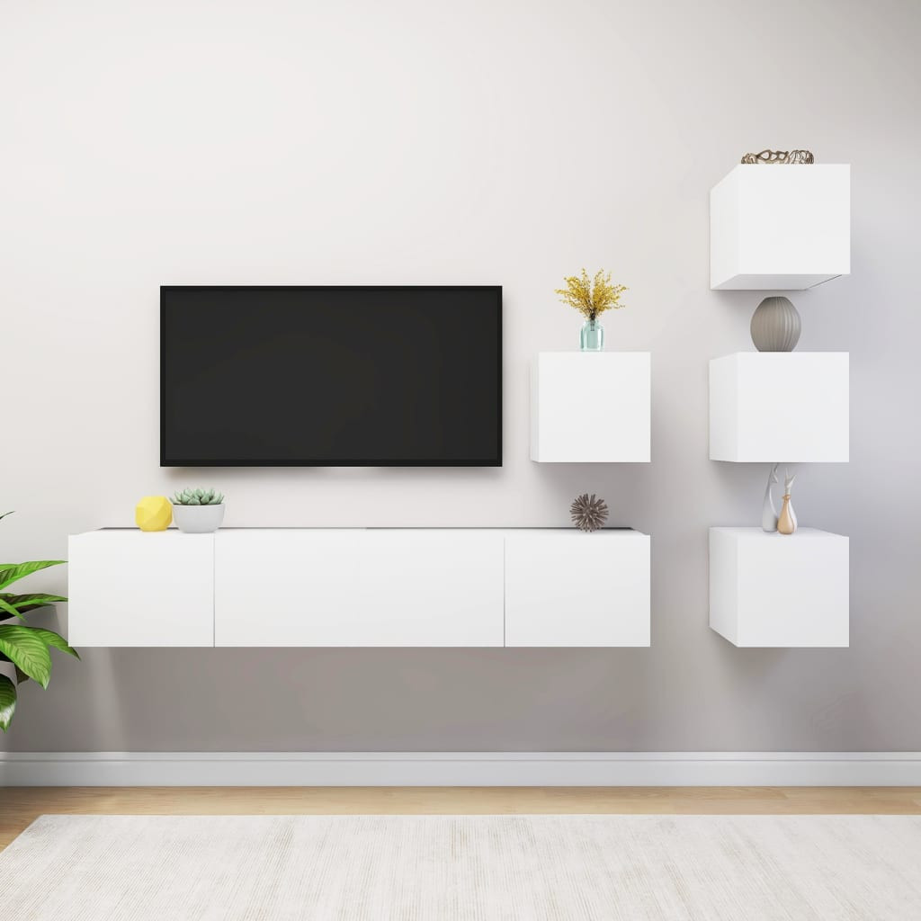 vidaXL 6-tlg. TV-Schrank-Set Weiß Holzwerkstoff