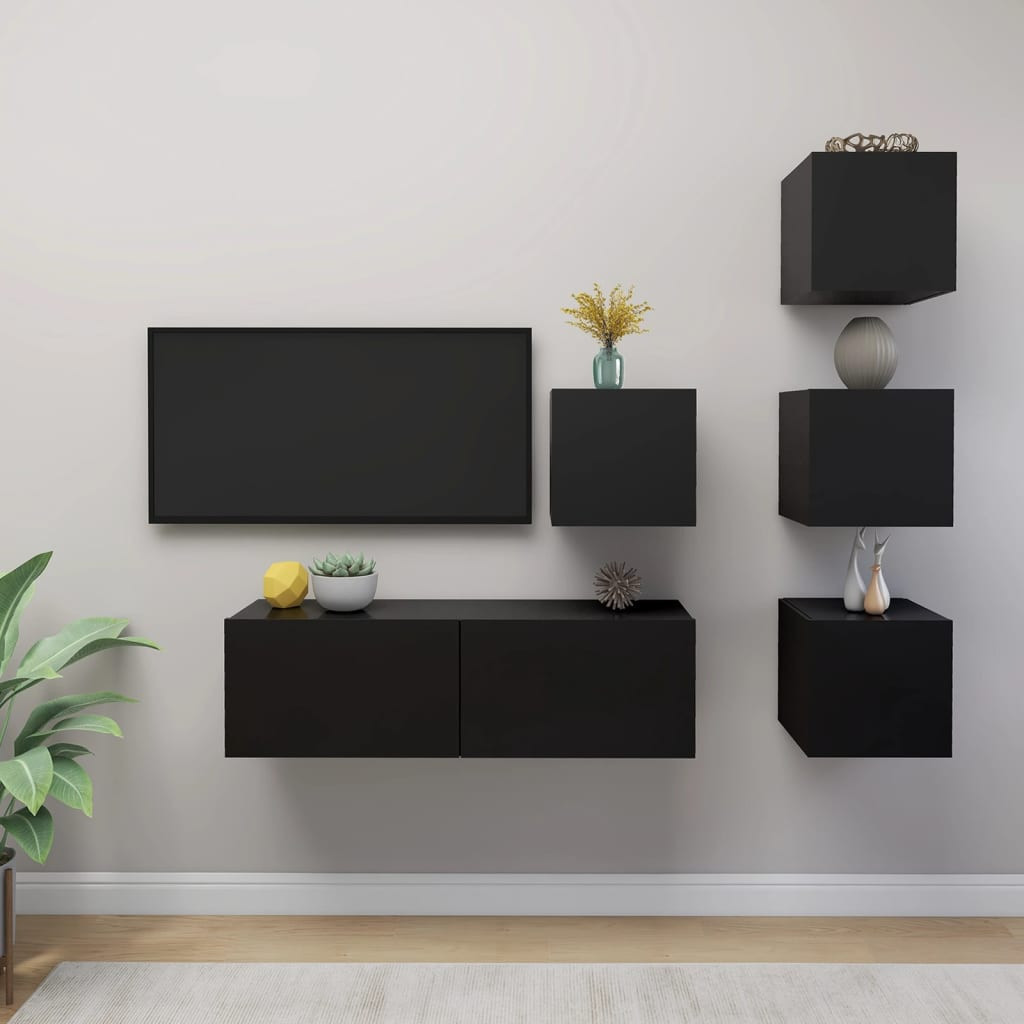 vidaXL 5-tlg. TV-Schrank-Set Schwarz Holzwerkstoff
