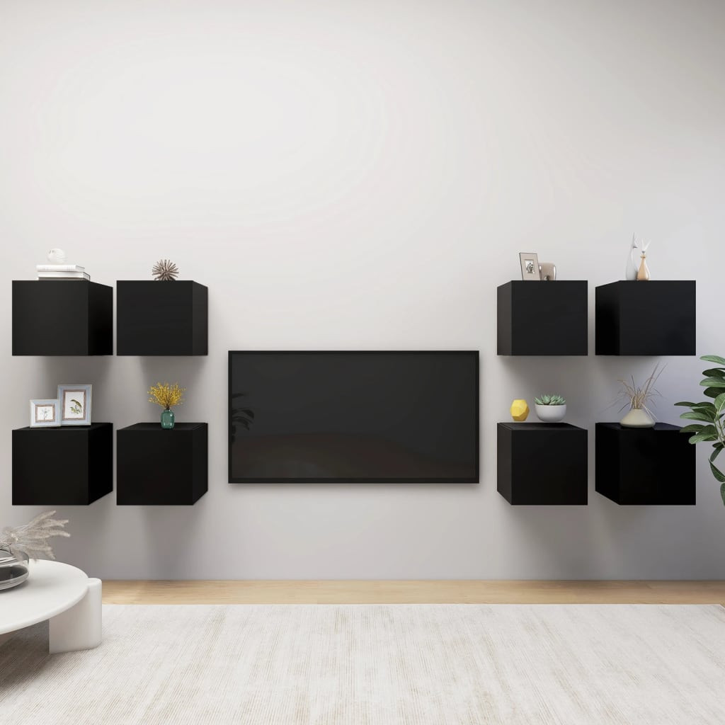 vidaXL TV-Wandschränke 8 Stk. Schwarz 30,5x30x30 cm
