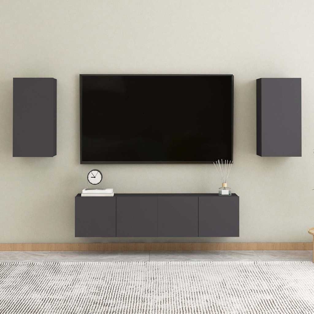 vidaXL 4-tlg. TV-Schrank-Set Grau Holzwerkstoff