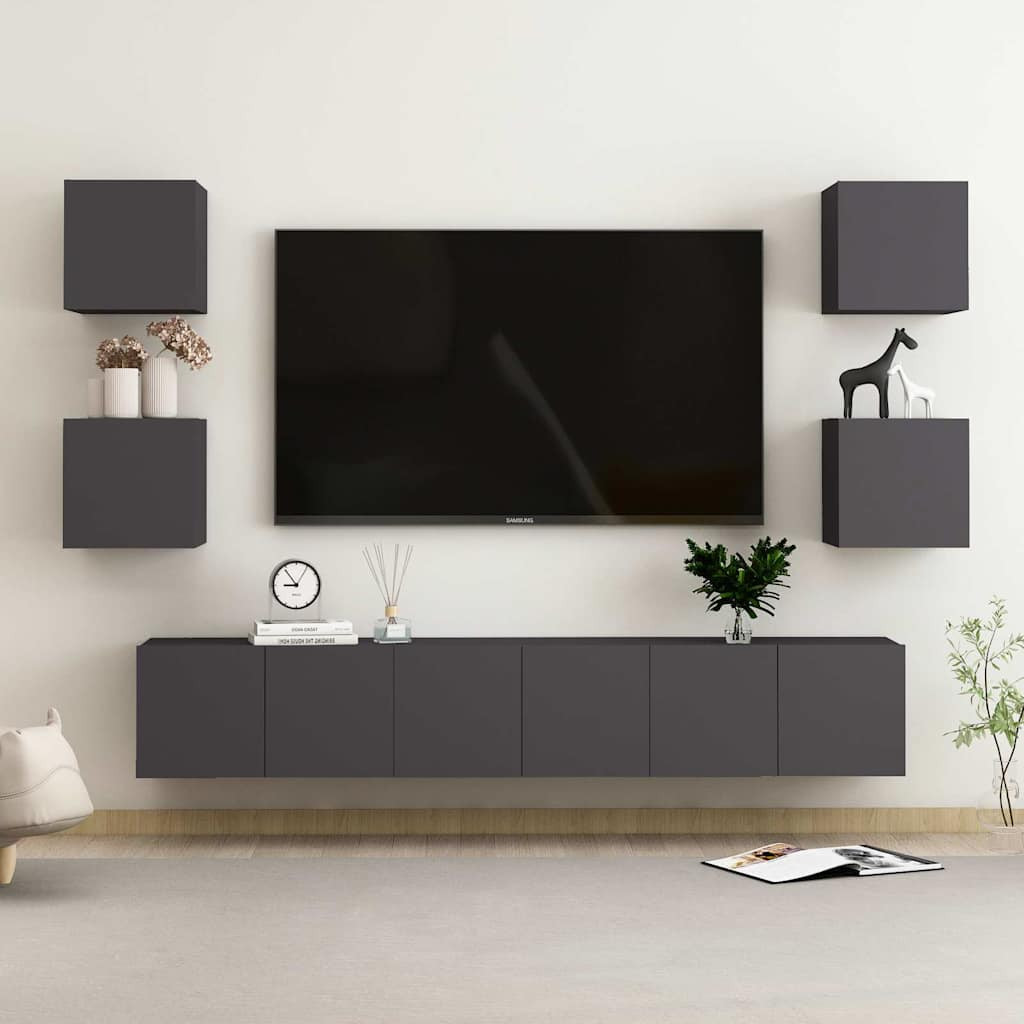 vidaXL 7-tlg. TV-Schrank-Set Grau Holzwerkstoff