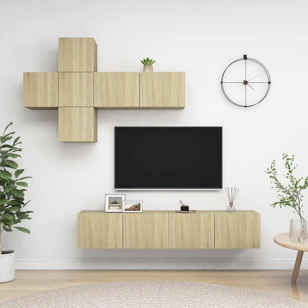 vidaXL 7-tlg. TV-Schrank-Set Sonoma-Eiche Holzwerkstoff