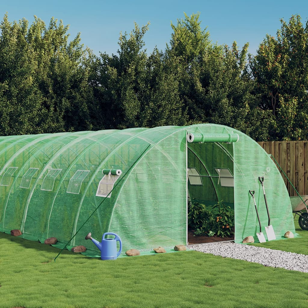 vidaXL Gewächshaus mit Stahlrahmen Grün 64 m² 16x4x2 m