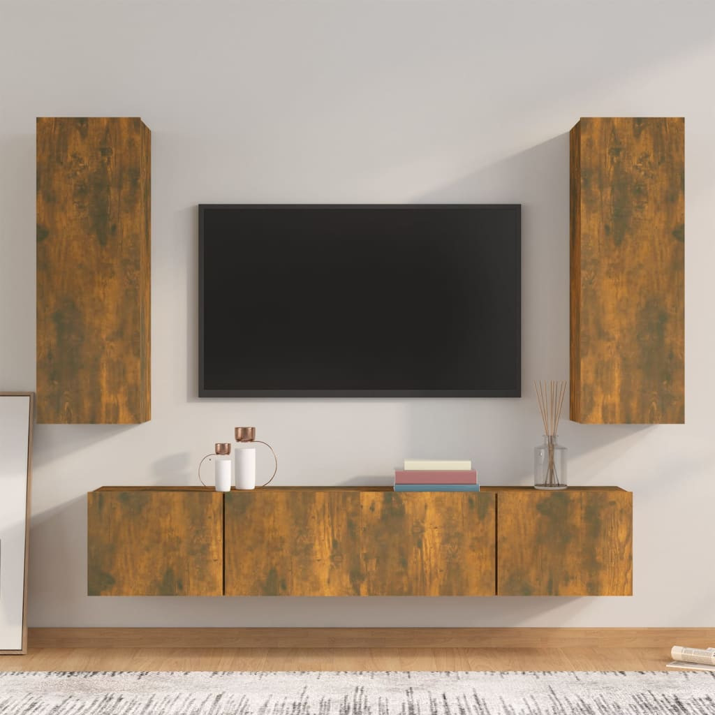 vidaXL 4-tlg. TV-Schrank-Set Räuchereiche Holzwerkstoff