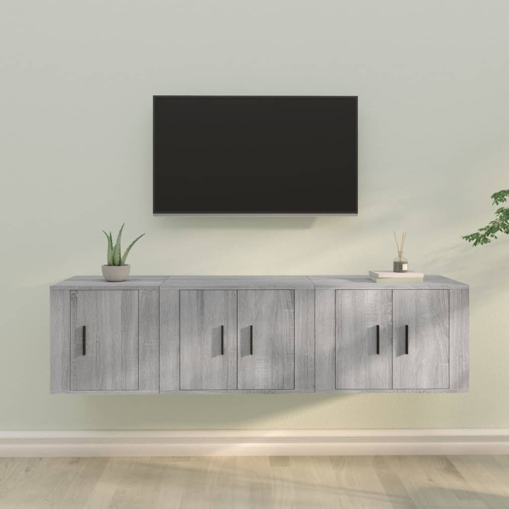 vidaXL 3-tlg. TV-Schrank-Set Grau Sonoma Holzwerkstoff