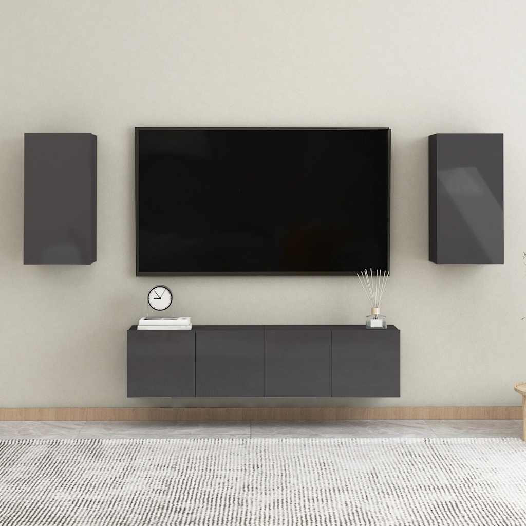 vidaXL 4-tlg. TV-Schrank-Set Hochglanz-Grau Holzwerkstoff