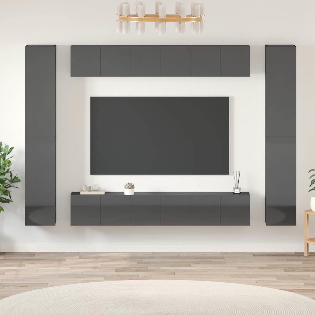 vidaXL 10-tlg. TV-Schrank-Set Hochglanz-Grau Holzwerkstoff