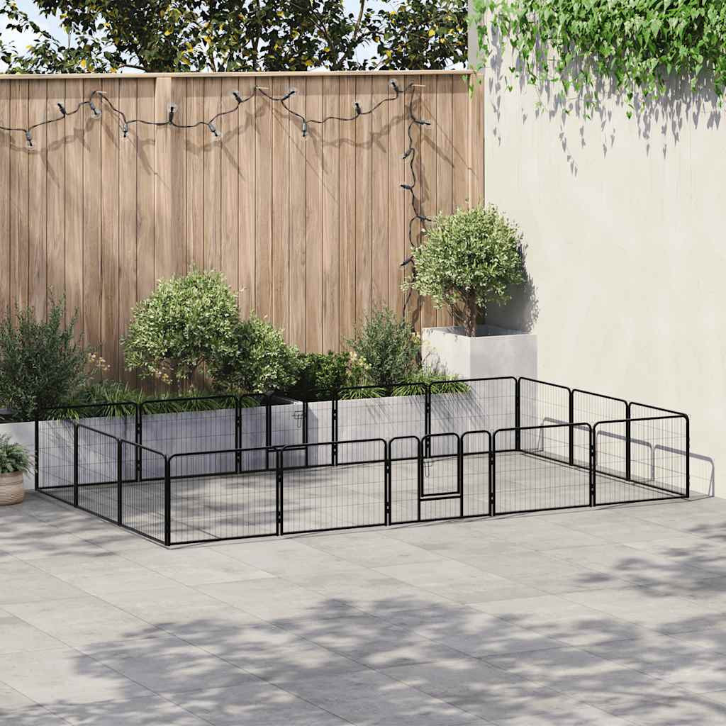 vidaXL Hunde-Laufstall 16 Paneele Stahl 60x80 cm Schwarz