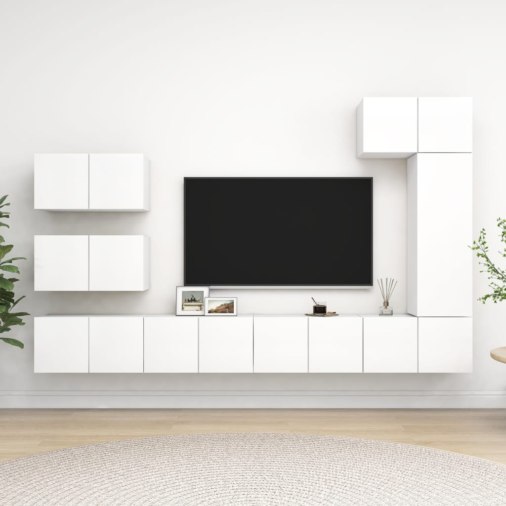 vidaXL 8-tlg. TV-Schrank-Set Weiß Holzwerkstoff