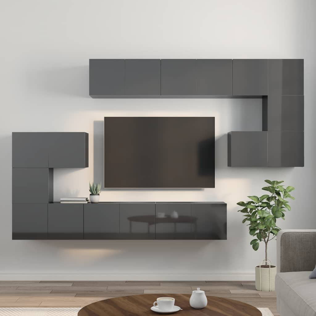 vidaXL 10-tlg. TV-Schrank-Set Hochglanz-Grau Holzwerkstoff