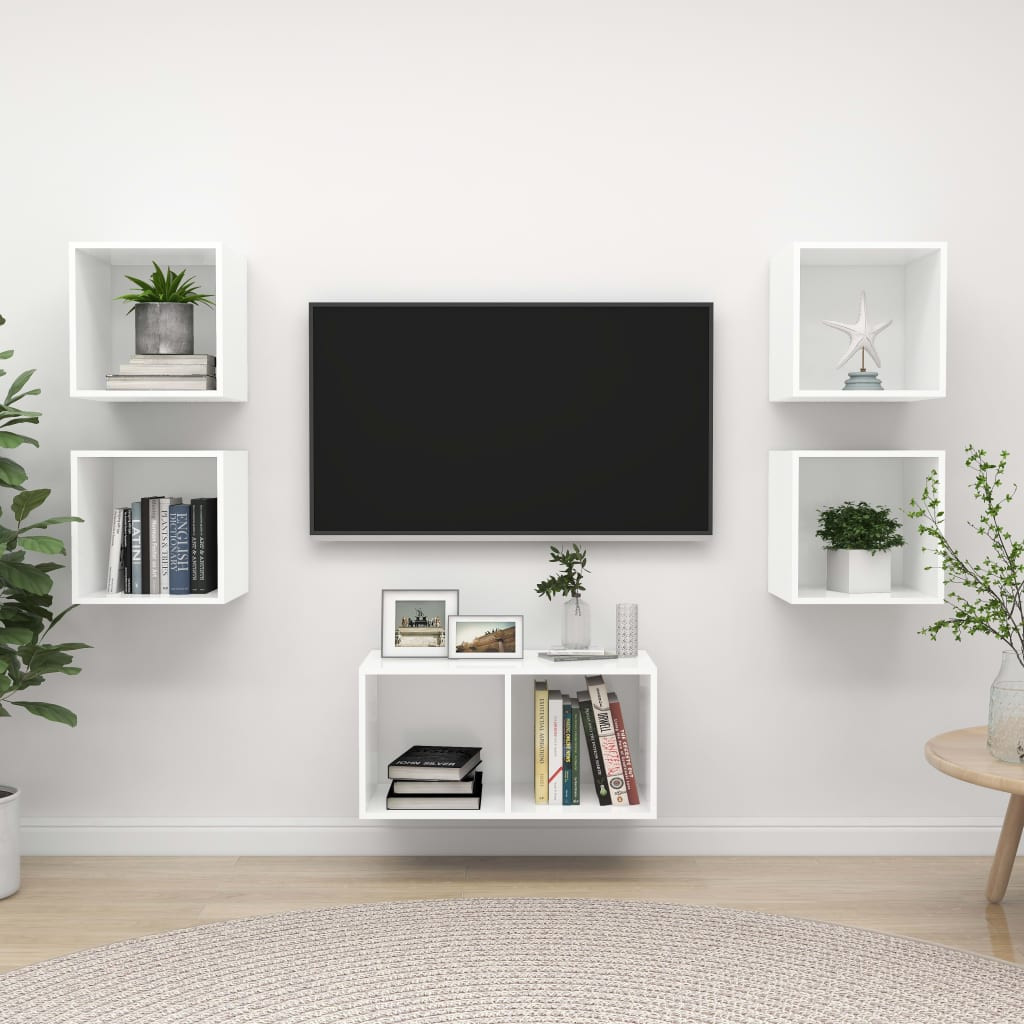 vidaXL 5-tlg. TV-Schrank-Set Weiß Holzwerkstoff