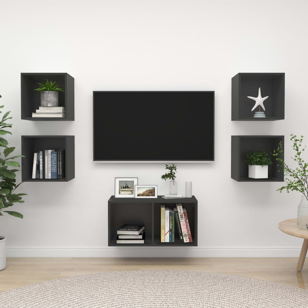 vidaXL 5-tlg. TV-Schrank-Set Grau Holzwerkstoff